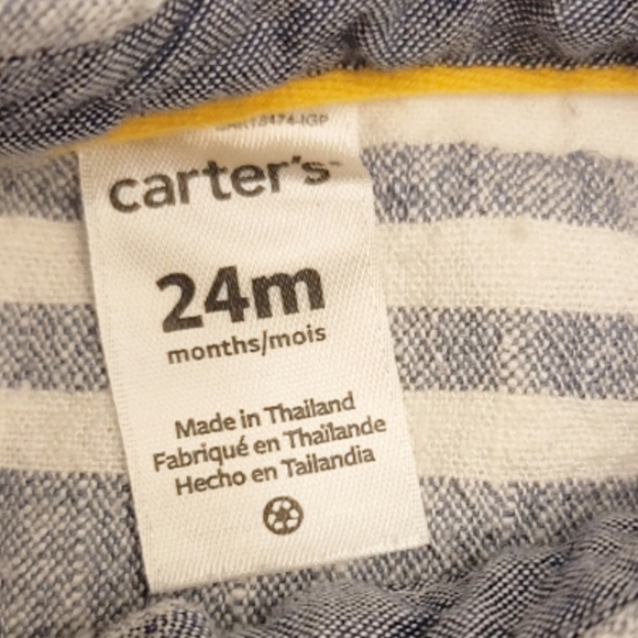 Carters Baby Boy, Gray & White Striped, Linen Romper, size 24 months - Picture 6 of 7